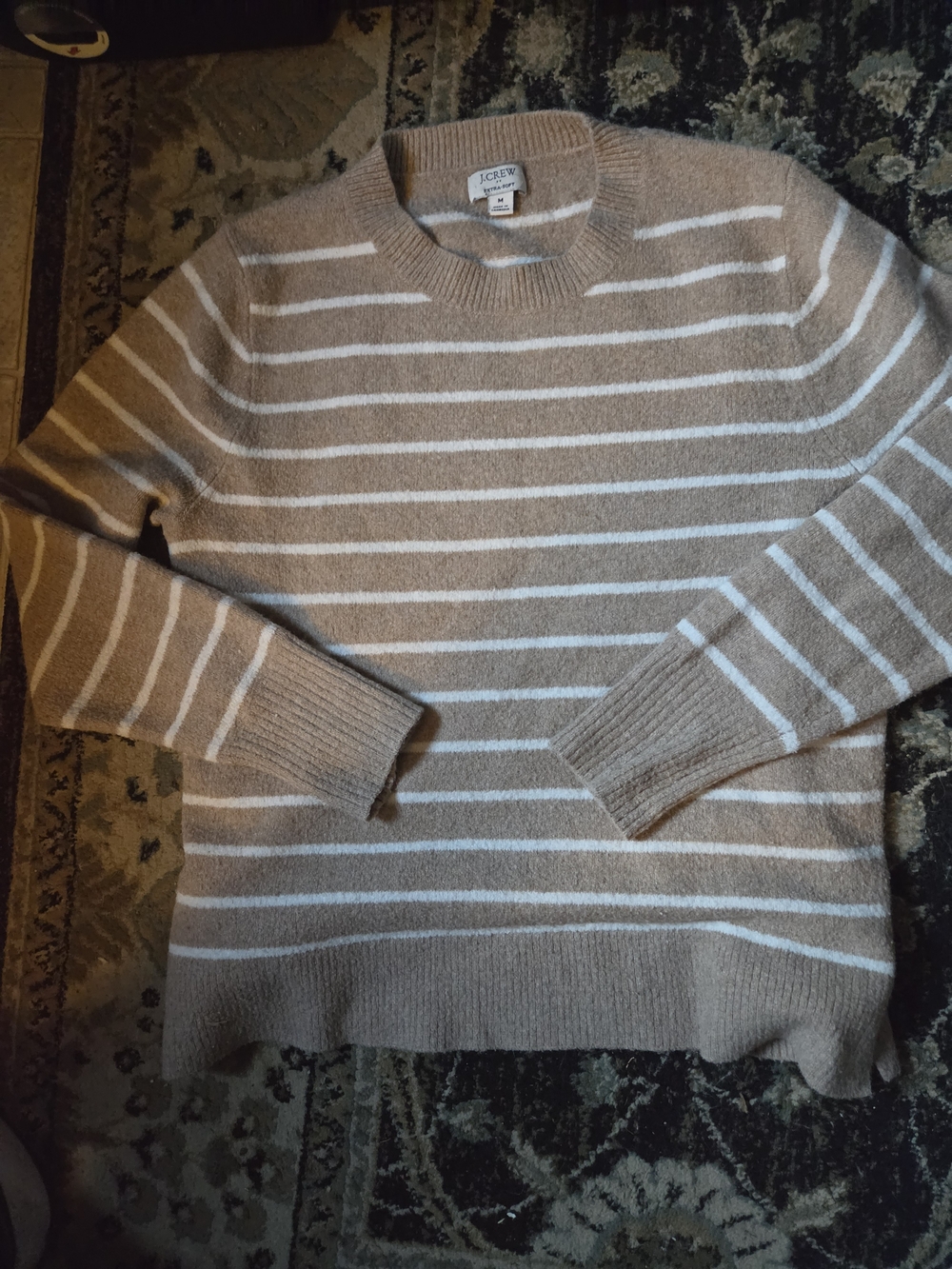 J. Crew Woman's Taupe & White Striped Crewneck Sweater